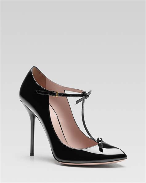 gucci patent leather t-strap black|Gucci Heels for Women .